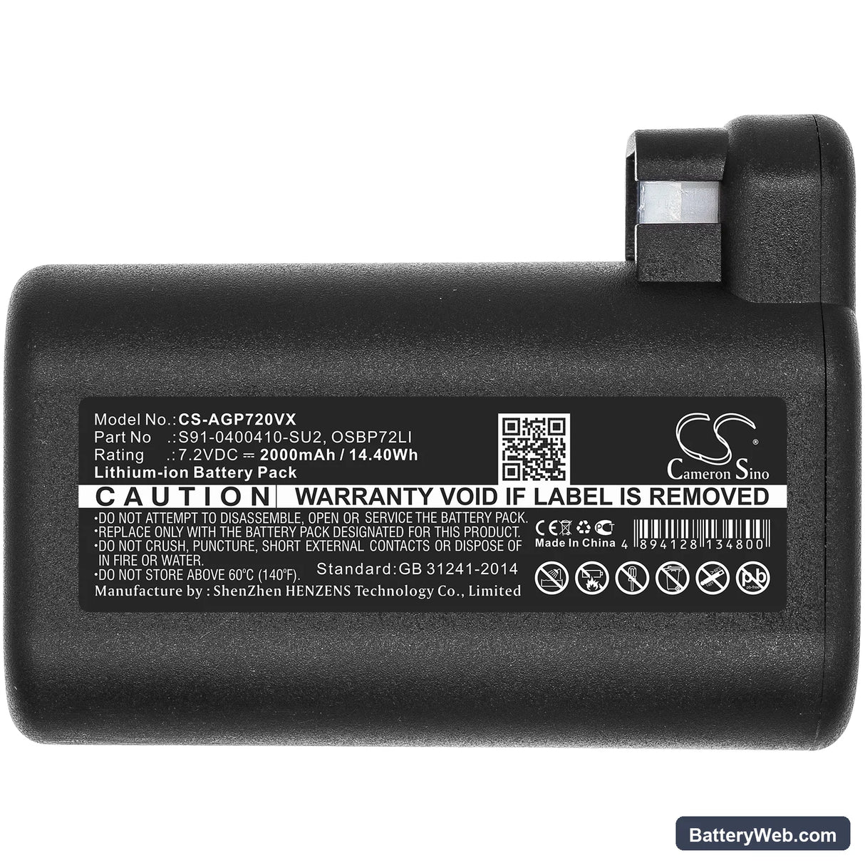 Electrolux 900257877 Replacement Battery, 7.2V, 2000mAh, Li-ion 3