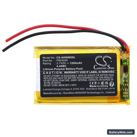 AKG N90Q Replacement Battery, 3.7V, 1200mAh, Li-Polymer 3