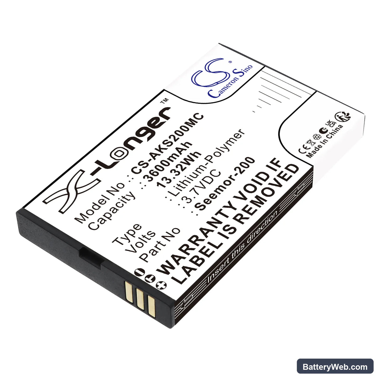 AKASO Seemor 200 Replacement Battery, 3.7V, 3600mAh, Li-Polymer 1