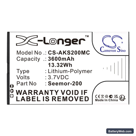 AKASO Seemor 200 Replacement Battery, 3.7V, 3600mAh, Li-Polymer 3