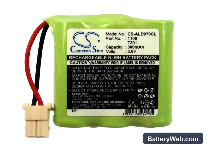 EXTEL PASFCB Replacement Battery, 3.6V, 300mAh, Ni-MH 5