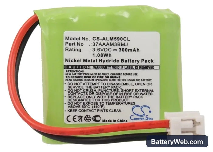 Logicom 312 Replacement Battery, 3.6V, 300mAh, Ni-MH 5