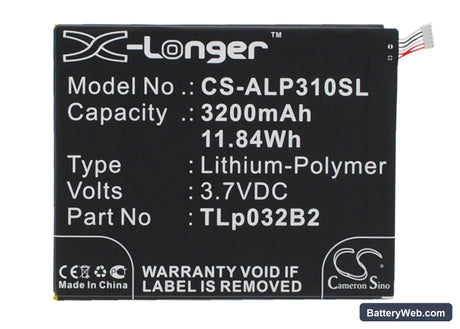 Alcatel One Touch POP 7 Replacement Battery, 3.7V, 3200mAh, Li-Polymer 1