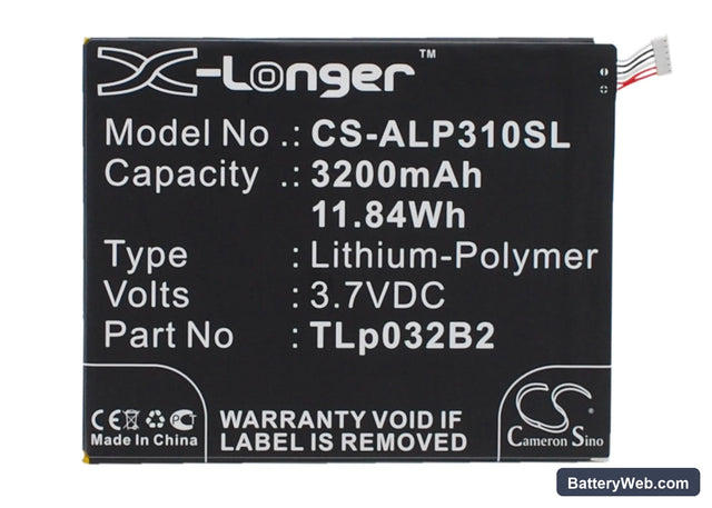 Alcatel One Touch POP 7 Replacement Battery, 3.7V, 3200mAh, Li-Polymer 1