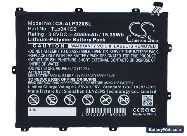 Alcatel One Touch POP 8 Replacement Battery, 3.8V, 4050mAh, Li-Polymer 1