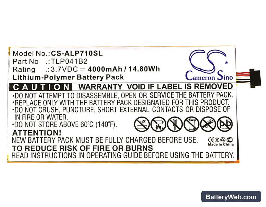 Alcatel OneTouch EVO 7 HD Replacement Battery, 3.7V, 4000mAh, Li-Polymer 5