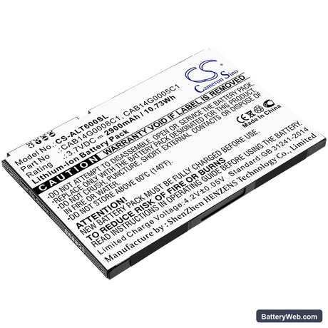 Alcatel One Touch T60 Replacement Battery, 3.7V, 2900mAh, Li-ion 1