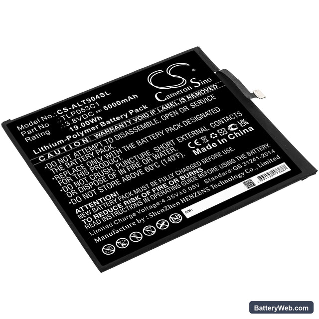 Alcatel Tab 8 Replacement Battery, 3.8V, 5000mAh, Li-Polymer 1