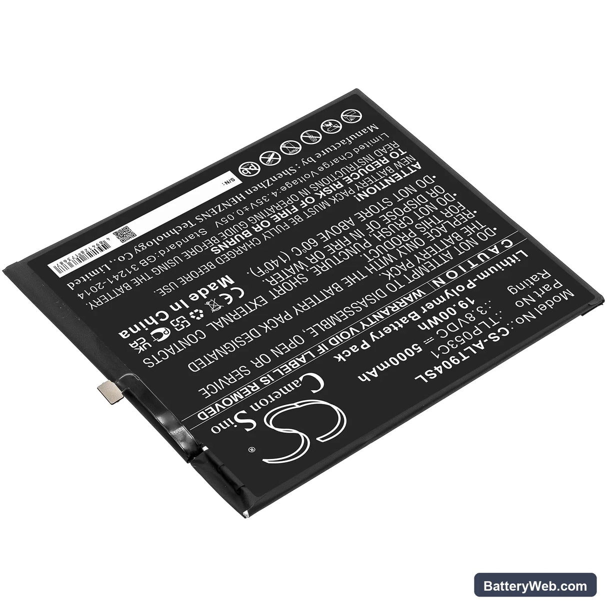 Alcatel Tab 8 Replacement Battery, 3.8V, 5000mAh, Li-Polymer 2
