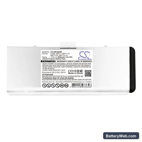 Apple MacBook 13" A1278 Replacement Battery, 10.8V, 4200mAh, Li-Polymer 5