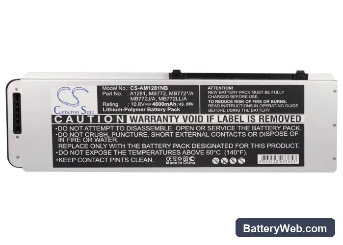 Apple MacBook Pro 15" A1286 Replacement Battery, 10.8V, 4600mAh, Li-Polymer 5