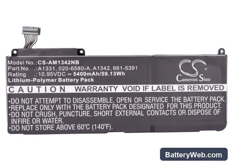 Apple MacBook 13" Replacement Battery, 10.95V, 5400mAh, Li-Polymer 5