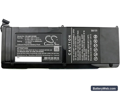 Apple MacBook Pro 17 Replacement Battery, 10.95V, 6900mAh, Li-Polymer 5
