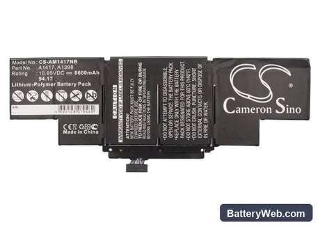 Apple MacBook Pro Core i7 2.3 15" Retina Replacement Battery, 10.95V, 8600mAh, Li-Polymer 5