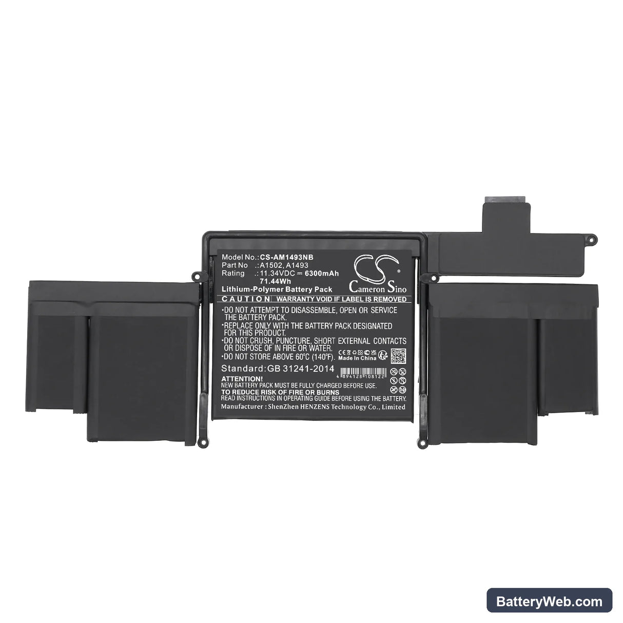 Apple MacBook Pro ""Core i5" 2.4 13" Late 2013 Retina Replacement Battery, 11.34V, 6300mAh, Li-Polymer 3