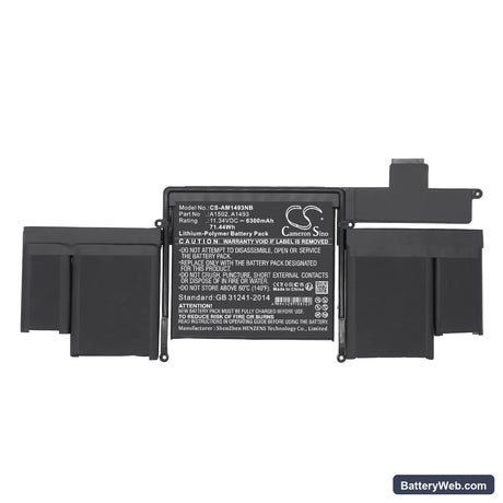 Apple MacBook Pro ""Core i5" 2.4 13" Late 2013 Retina Replacement Battery, 11.34V, 6300mAh, Li-Polymer 3