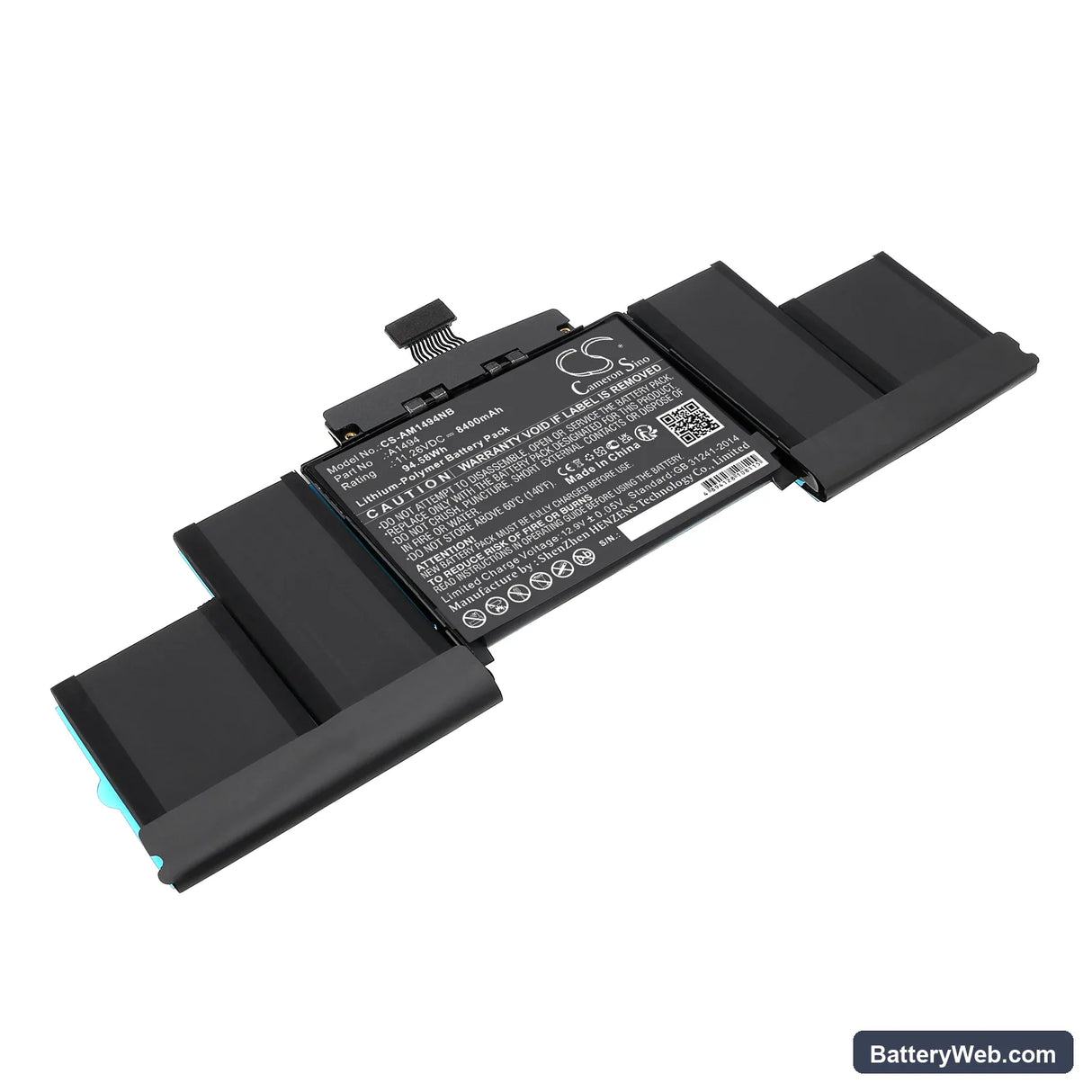 Apple MacBook Pro Retina Display 15" A1398 Replacement Battery, 11.26V, 8400mAh, Li-Polymer 1