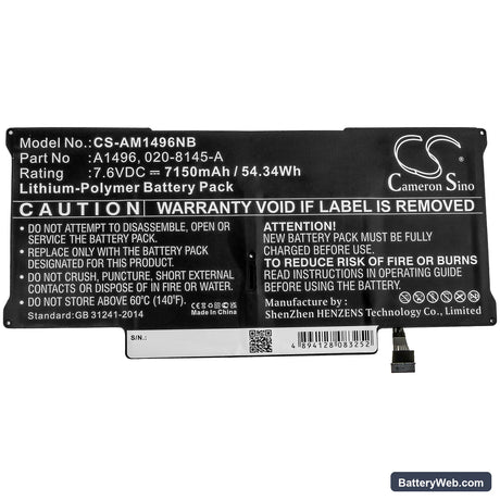 Apple MacBook Air 13" A1466 2013 Replacement Battery, 7.6V, 7150mAh, Li-Polymer 5