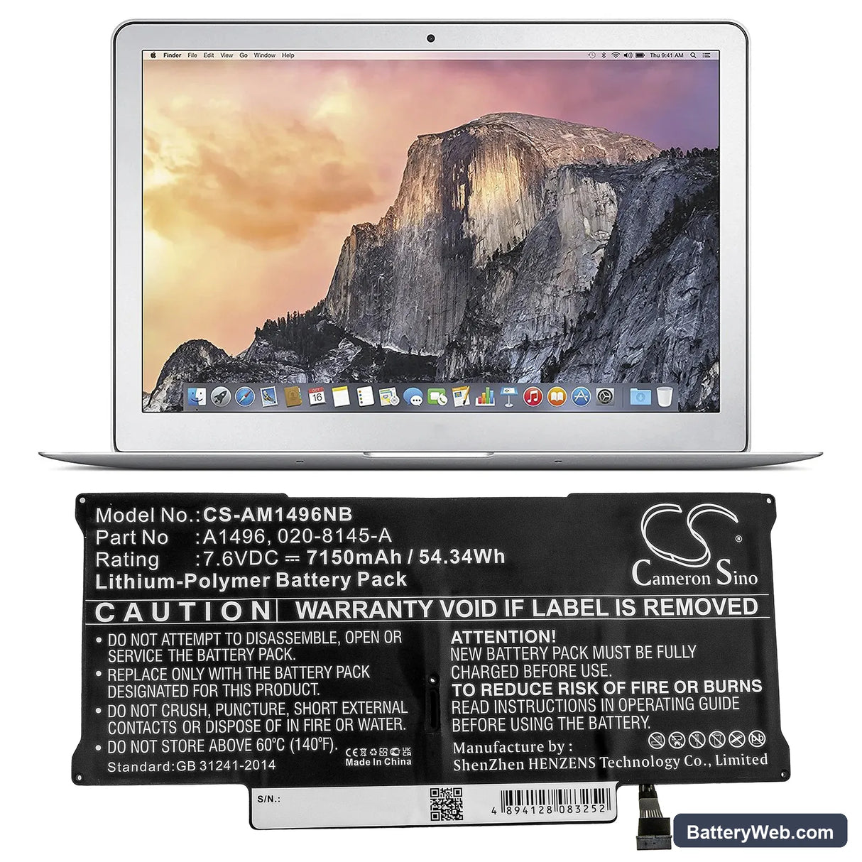 Apple MacBook Air 13" A1466 2013 Replacement Battery, 7.6V, 7150mAh, Li-Polymer 7