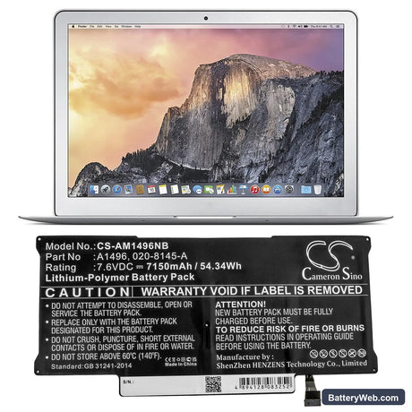Apple MacBook Air 13" A1466 2013 Replacement Battery, 7.6V, 7150mAh, Li-Polymer 7