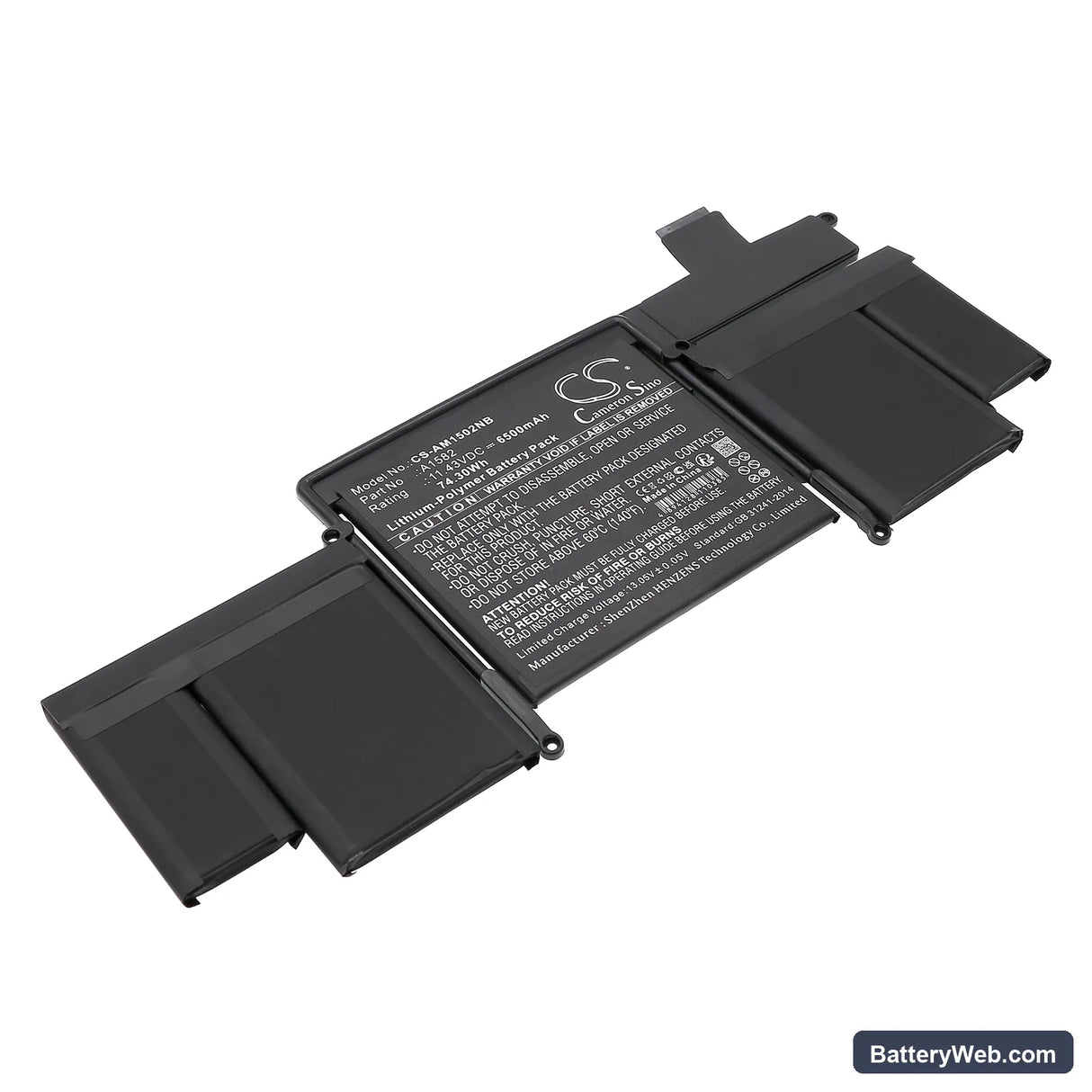 Apple Macbook Pro 13" 2015 Retina Replacement Battery, 11.43V, 6500mAh, Li-Polymer 1