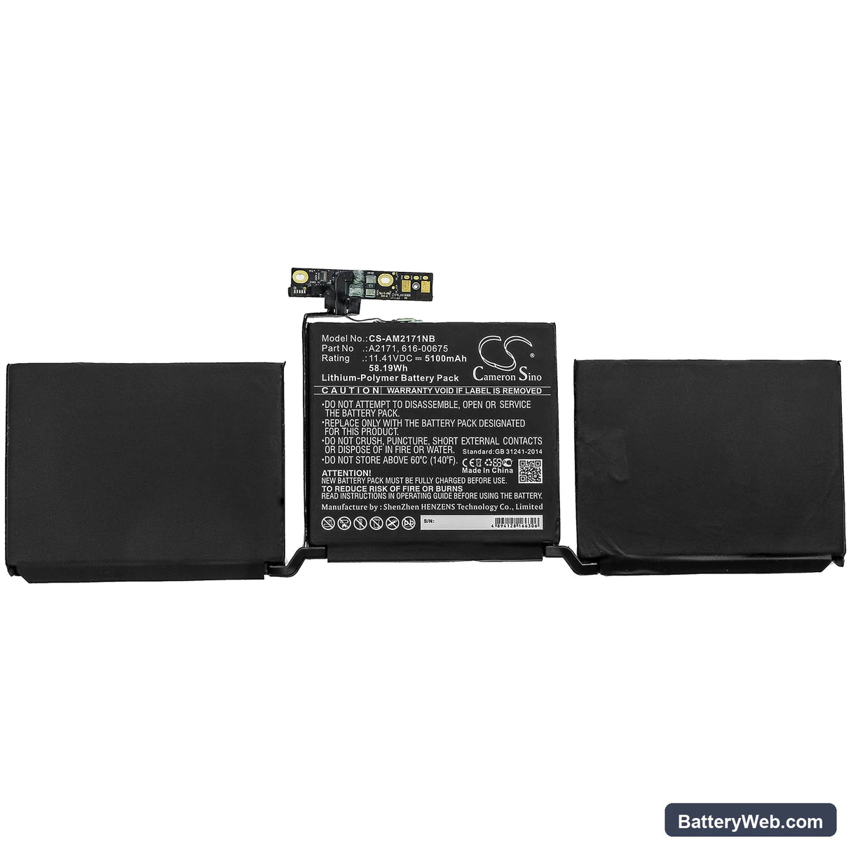 Apple Macbook Pro EMC 3301 Replacement Battery, 11.41V, 5100mAh, Li-Polymer 3