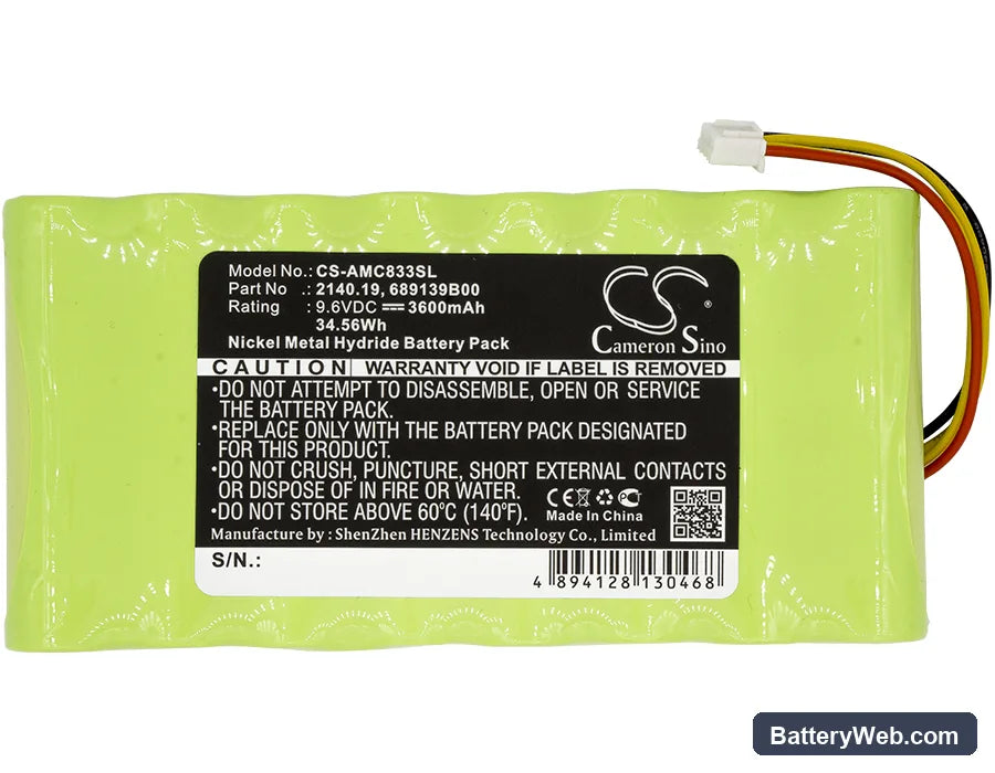 AMC 3945/3945-B Replacement Battery, 9.6V, 3600mAh, Ni-MH 3