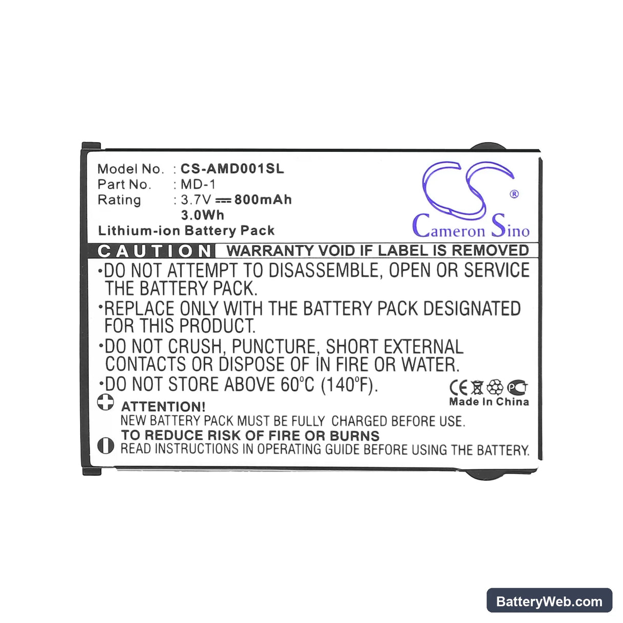 AMOI MD-1 Replacement Battery, 3.7V, 800mAh, Li-ion 5