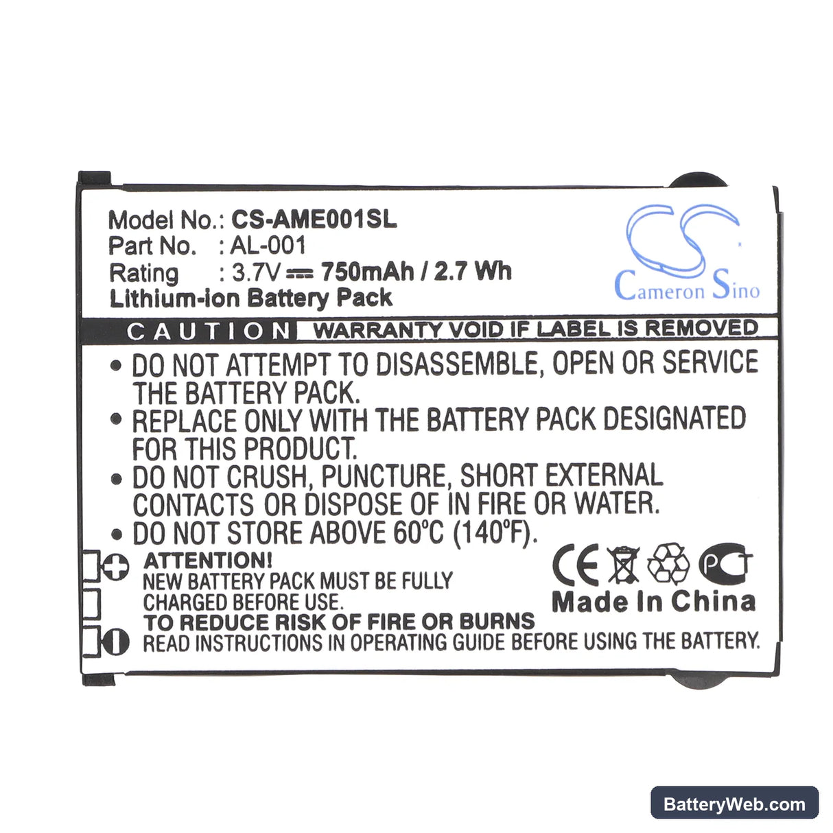 AMOI AL-001 Replacement Battery, 3.7V, 750mAh, Li-ion 5