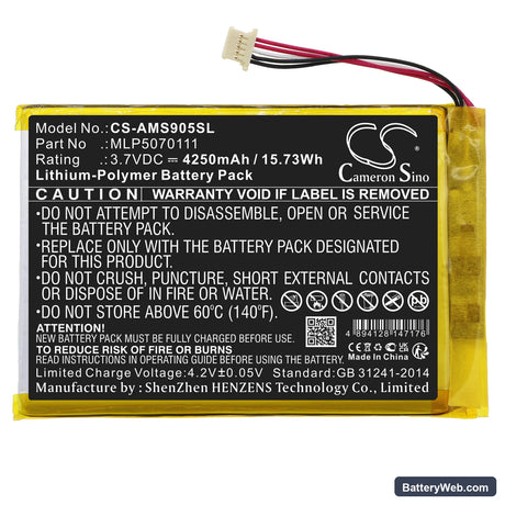 Autel DS808 Replacement Battery, 3.7V, 4250mAh, Li-Polymer 3