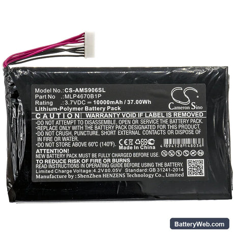 Autel Maxisys MS906BT Replacement Battery, 3.7V, 10000mAh, Li-Polymer 3