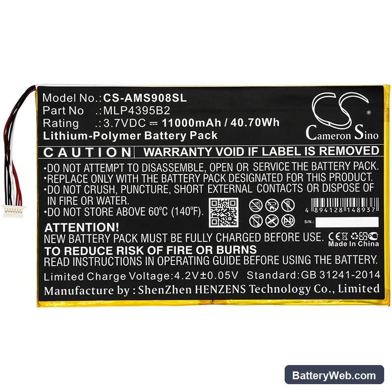 Autel MaxiSys MS908 Replacement Battery, 3.7V, 11000mAh, Li-Polymer 3