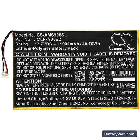 Autel MaxiSys MS908 Replacement Battery, 3.7V, 11000mAh, Li-Polymer 3