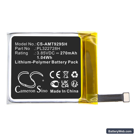 Amazfit A1929 Replacement Battery, 3.85V, 270mAh, Li-Polymer 2