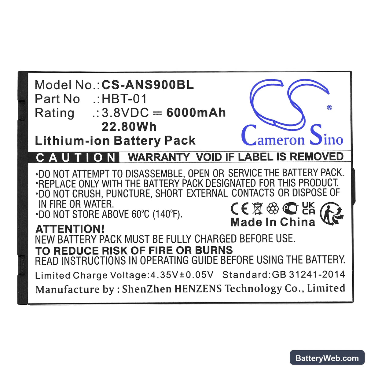Aisino A90 Replacement Battery, 3.8V, 6000mAh, Li-ion 5