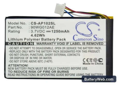 Asus S102 Replacement Battery, 3.7V, 1250mAh, Li-Polymer 5