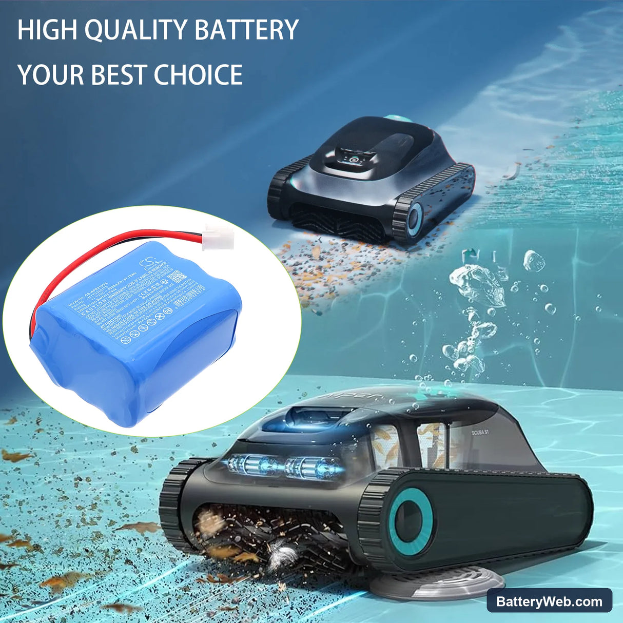 Aiper SE Cordless Robotic Pool Cleaner Replacement Battery, 11.1V, 5200mAh, Li-ion 6