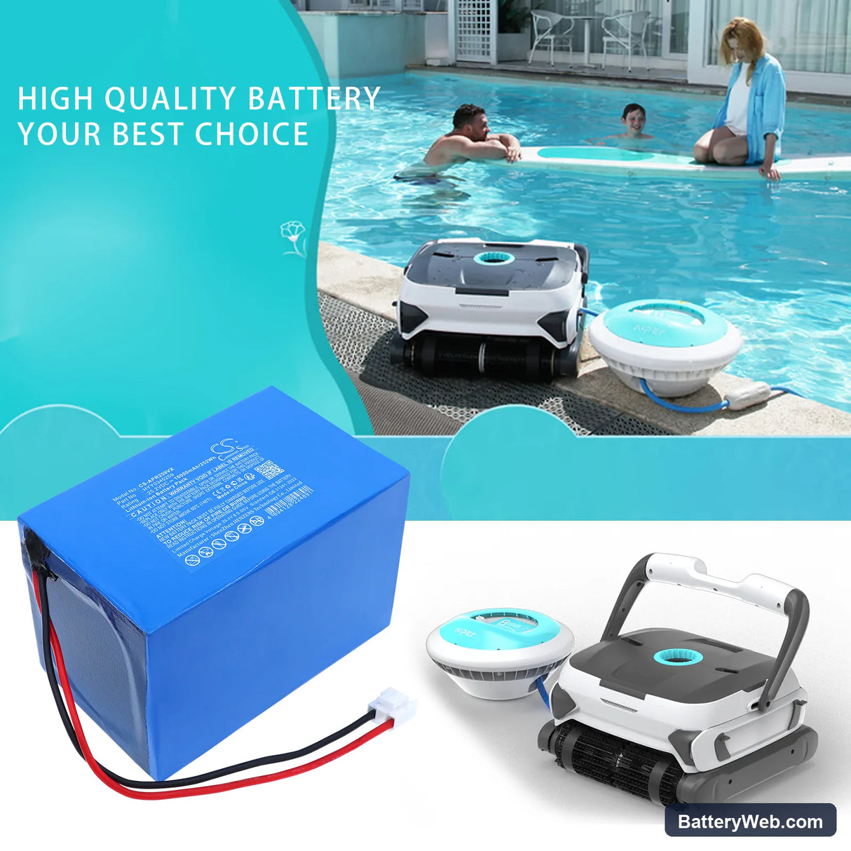 Aiper Seagull 3000 Wall-Climbing Cordless Pool Cleaner Replacement Battery, 25.2V, 10000mAh, Li-ion 6