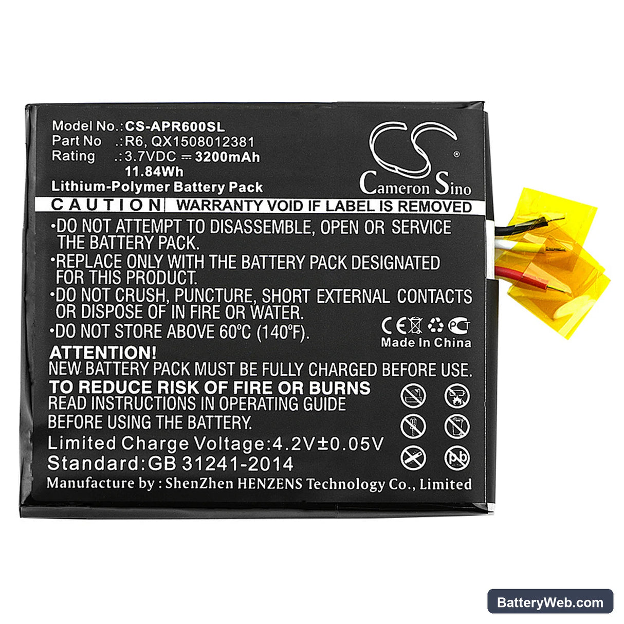Oinom A1100 Replacement Battery, 3.7V, 3200mAh, Li-Polymer 3