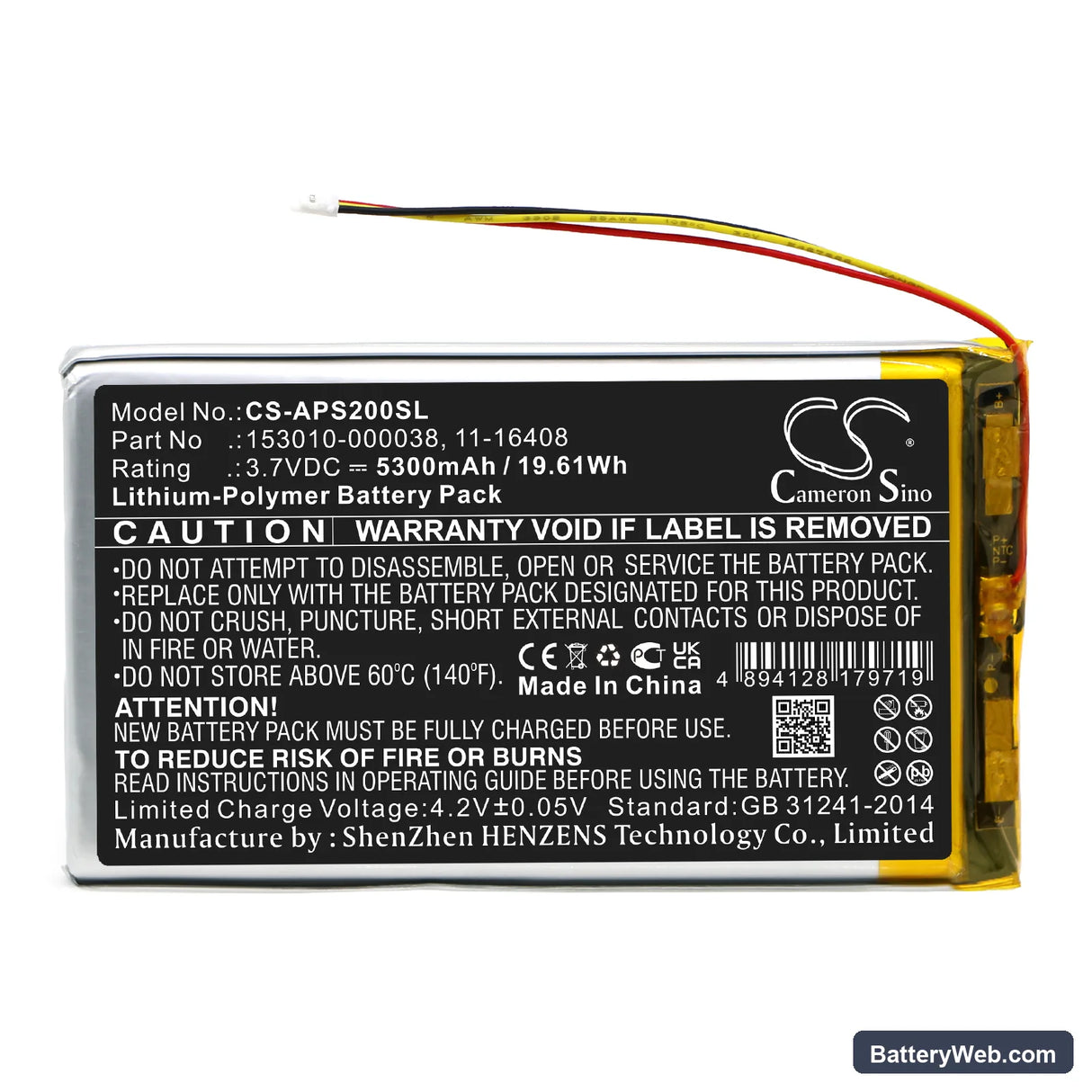 Appareo Stratus 2 Replacement Battery, 3.7V, 5300mAh, Li-Polymer 3