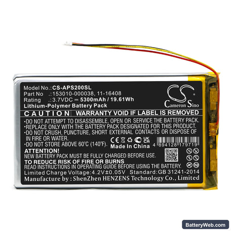 Appareo Stratus 2 Replacement Battery, 3.7V, 5300mAh, Li-Polymer 3