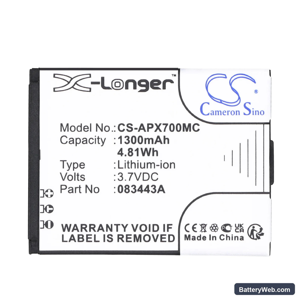 Actionpro X7 Replacement Battery, 3.7V, 1300mAh, Li-ion 5