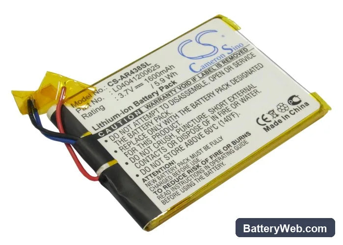 Archos 43 Internet Tablet Replacement Battery, 3.7V, 1600mAh, Li-Polymer 1