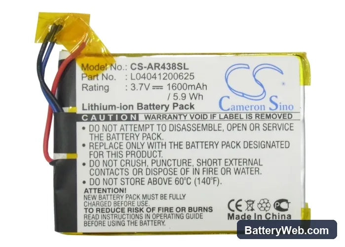 Archos 43 Internet Tablet Replacement Battery, 3.7V, 1600mAh, Li-Polymer 5