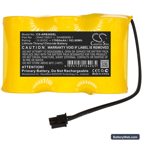 ABB IRB 2600 M2004 Replacement Battery, 10.8V, 17000mAh, Li-SOCl2 3