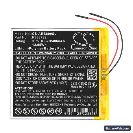 Archos 8OB Xenon Replacement Battery, 3.7V, 3500mAh, Li-Polymer 3