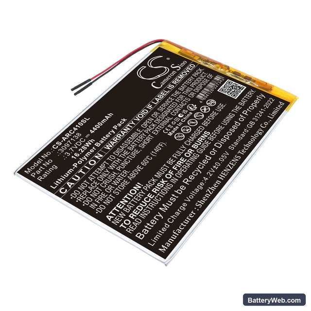 Archos AC101OX4G Replacement Battery, 3.7V, 4400mAh, Li-Polymer 1