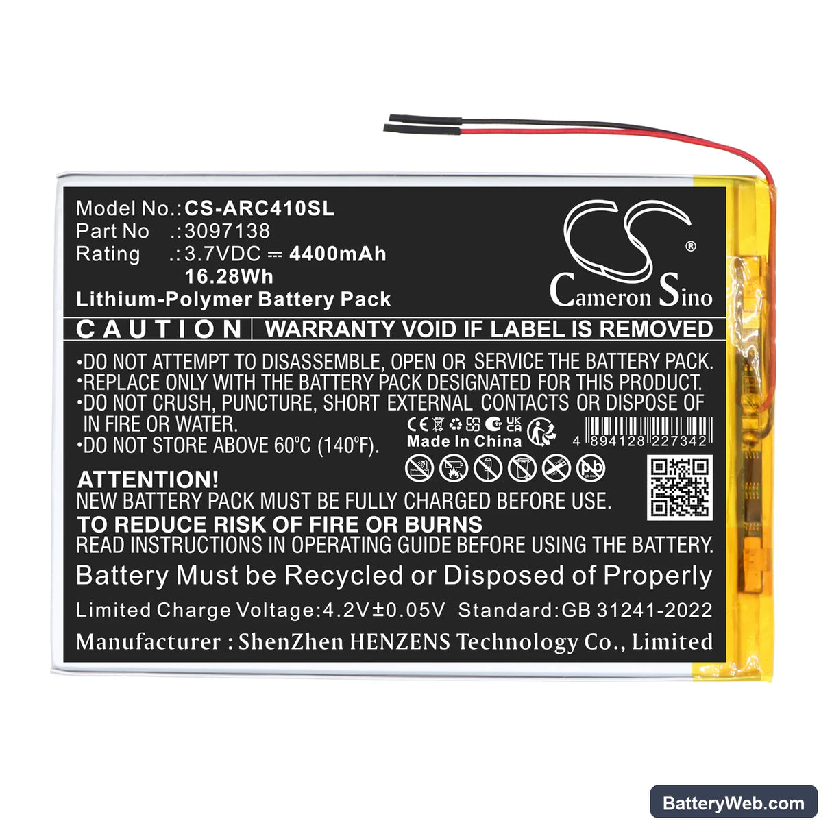 Archos AC101OX4G Replacement Battery, 3.7V, 4400mAh, Li-Polymer 3