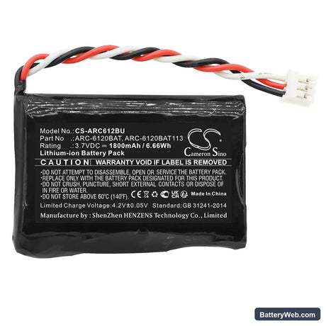 Areca ARC-11xx(ML) Replacement Battery, 3.7V, 1800mAh, Li-ion 3