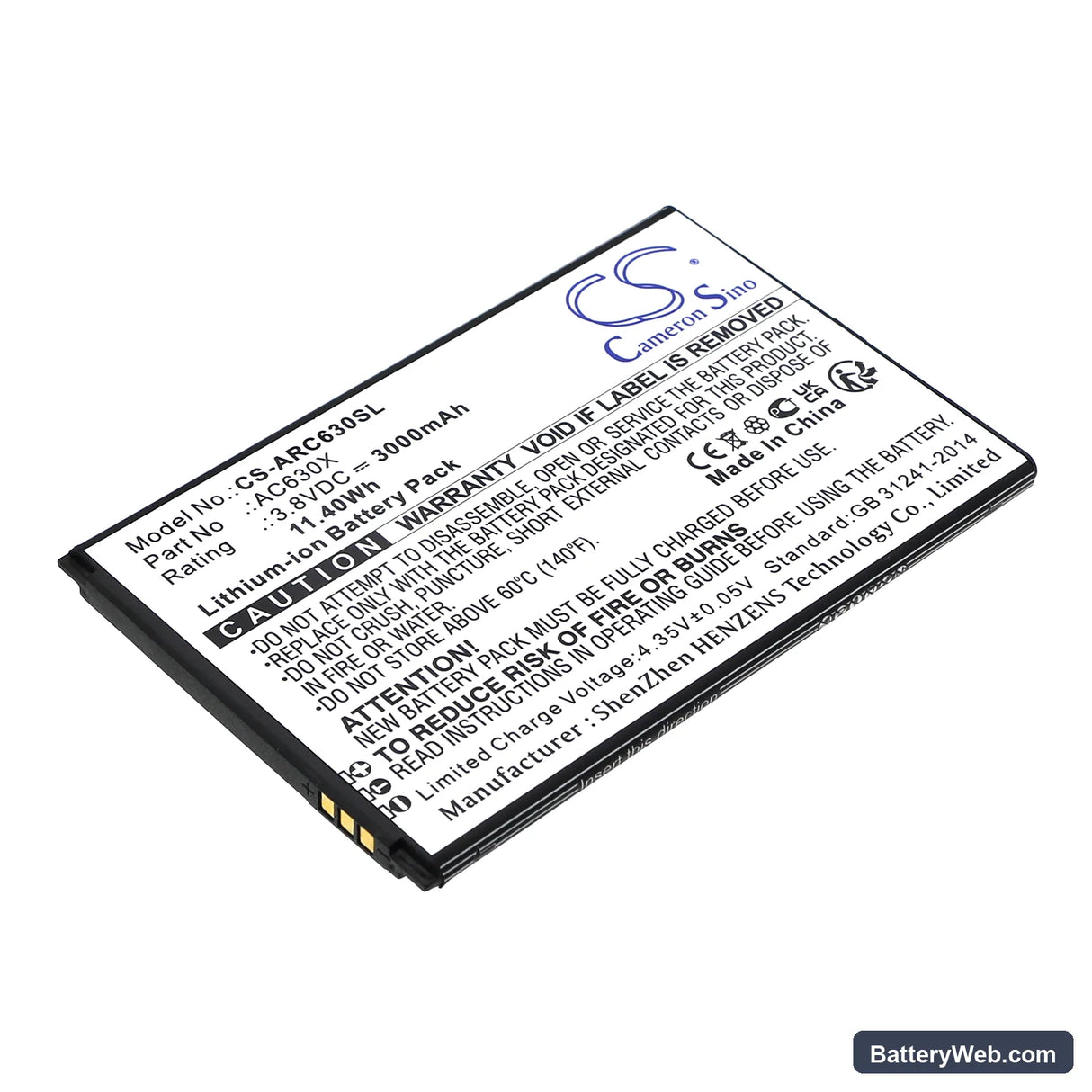 Archos Oxygen 63 Replacement Battery, 3.8V, 3000mAh, Li-ion 1